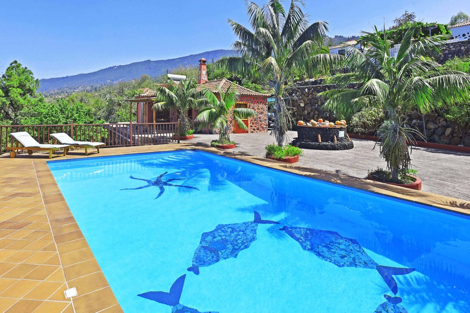 Bella casa di campagna con camino, grande piscina privata e vista spettacolare sul mare situato in Tijarafe