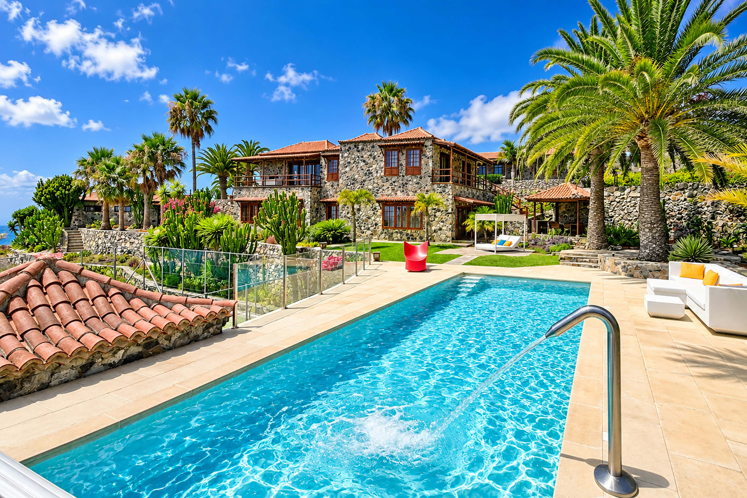 Privacy is the Real Luxury. 40.000 m² di privacy – una tenuta esclusiva tutta per voi, con piscina, giardini e una vista da sogno sulle montagne e sul mare.
